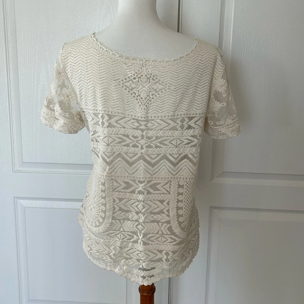 Anthropologie Meadow Rue Cream Lace Sheer Blouse - Picture 3 of 4